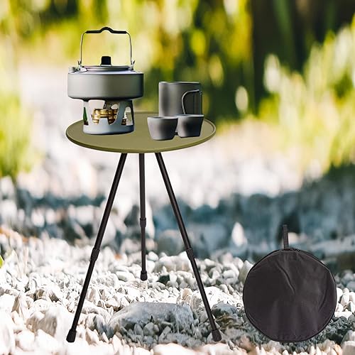 Folpus Retractable Round Table Folding Height Adjustable Multifunctional Stable Furniture Durable Lift Dining Desk for BBQ Fishing Hiking Kitchen, green - Image 4