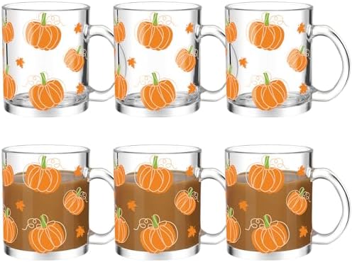 Maxcheck 6 Pack 12 oz Fall Pumpkin Coffee Mugs Glass Cups Thanksg...