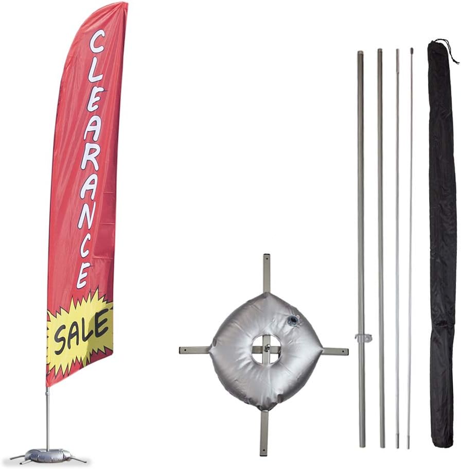 Vispronet Clearance Feather Flag Kit - 13.5ft Knitted Polyester Swooper Flag with Pole Set and Ground Spike - Printed in the USA