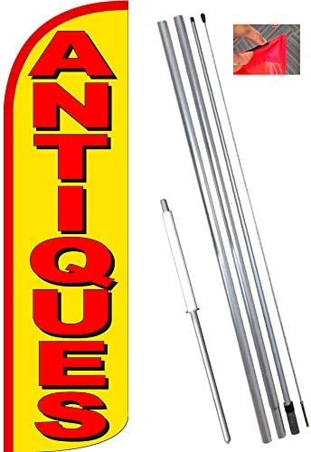 Antiques (Yellow/Red) Windless Feather Banner Flag Kit (Flag, Pole, & Ground Mt)