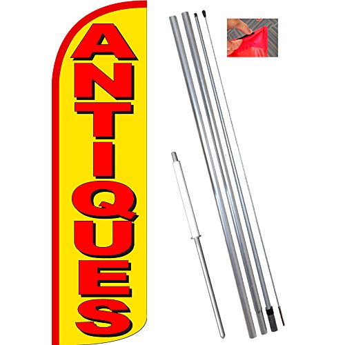 Antiques (Yellow/Red) Windless Feather Banner Flag Kit (Flag, Pole, & Ground Mt) #TOP2
