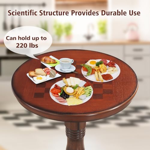 Image of Giantex Round Dining Table, 30 inch D X 41.5 inch H, Wooden Pub Pedestal Side Table W /Chessboard, Adjustable Foot Pads, Multi-Purpose Dinner Table for Small Space, Kitchen, Dining Room, Restaurant, Walnut