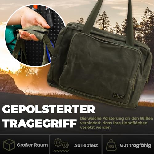 Tool Tote | Heavy Duty 16oz Waxed Canvas Tool Storage Bag - Portable 3 Pockets Tote Bag with Padded Handle& Metal Zipper, for Craftsman Gardener Carpenter Mechanic | 39x19x29cm - Image 6