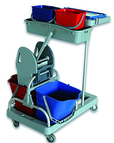Chariot professionnel 900 x 580 x 880 mm de ménage équipé d’une étagère, de deux seaux