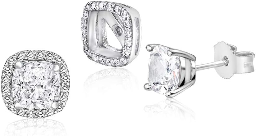 MASSETE Sterling Silver 925 Halo Stud Post Earrings with Removeable Jacket