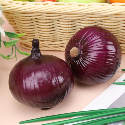 Cebolla morada artificial de simulación para decoración de cocina y hogar, 2 piezas 5