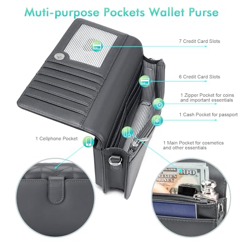 nuoku Small Crossbody Bags for Women, Mini Cell Phone Purse, Removable Rfid Blocking Card Holder, Your Gray Quilted3