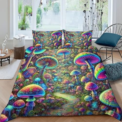 Housse de couette champignons 200x200 cm avec zip pour lit double ado - 3