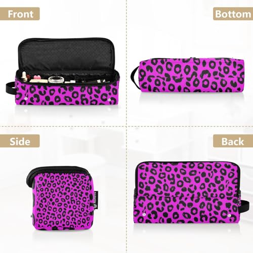 Estuche de viaje 2-en-1 para rizador y alfombrilla resistente al calor impermeable, color leopardo púrpura violeta para herramientas de cabello miniatura 5
