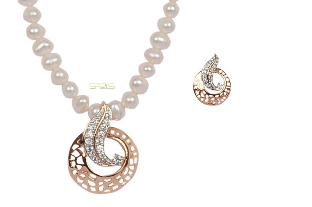 SapelsORIGINAL PEARL JEWELERY NECKLACE SET WITH EAR RING IN rOSE GOLD FOR WOMEN & GIRLS