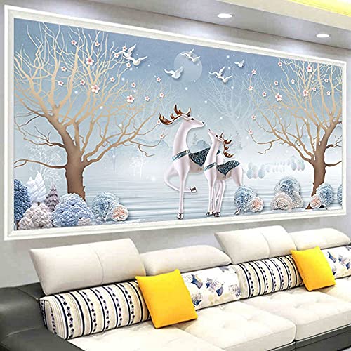 Grand format broderie diamant full drill cerf élégant de style nature et prestige