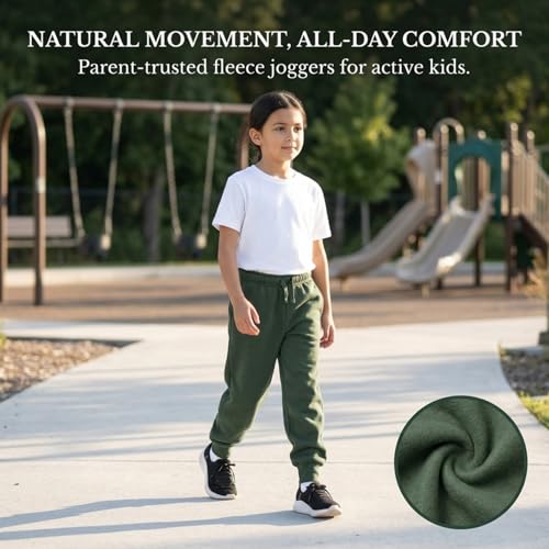 Image of EVERYDAY KIDS Girls' Cotton Fleece Sweatpants; Girls' Activewear Jogger Pants - Soft and Breathable Cotton /Poly Blend