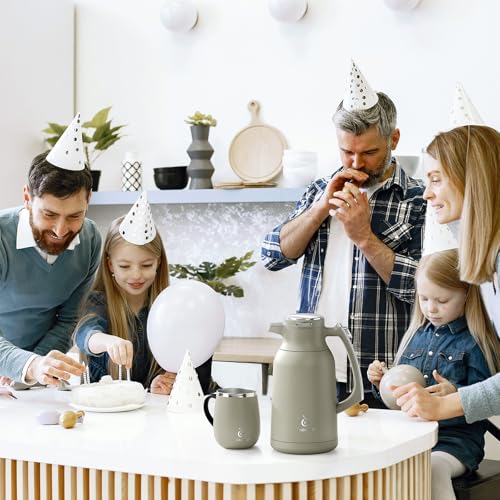 Image of IDEUS Thermal Coffee Carafe, Stainless Steel Double Wall Insulated Vacuum Flask, Water Jug Coffee Server and Beverage Dispenser, Heat and Cold Retention (Celadon, 68, Fluid Ounces)