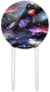 Acrylic Space Galaxies Nebula Shooting Stars Pattern Cake Topper Party Decoration for Wedding Anniversary Birthday Graduation