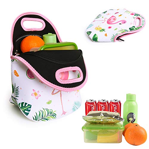 Wawsam Flamingo Lunch Bag - Neoprene Insulated Girls Lunch Box For Kids Backp To School Preschool Kindergarten Elementary Reusable Tropical Picnic School Lunchbag #TOP2
