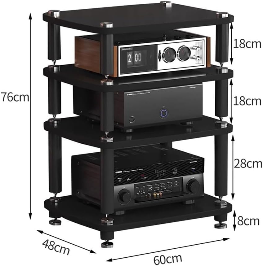 3-poziomowy stojak na szafkę audio HIFI MDF, stojak z amortyzującymi nóżkami, wzmacniacz mocy, półka, wykończenie drewniane, 60 x 48 x 57 cm, idealny do domowego sprzętu audio