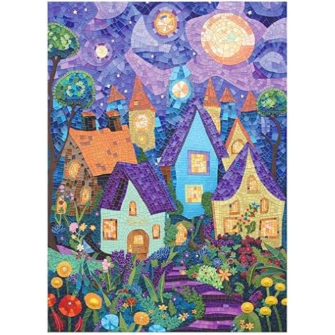 Naturelish Stained Glass House Jigsaw Puzzles for Adults 1000 Pieces, Challenging Unique Shaped Puzzle, Colorful Artistic Difficult Puzzle for Game Night Family Home Decor Wall Display, 20x27 Inches Cover