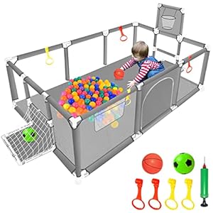 Large Playpen for Babies and Toddlers – Baby Ball Pit Kids Play Pen Sturdy Play Yard W/ Basketball Hoop, Children’s…