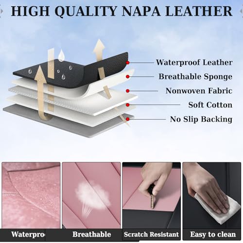 Image of Coverado Car Seat Covers, Back Seat Cover, Rear Car Seat Cover, 3-Pieces Waterproof Car Seat Cushion, Car Seat Protector, Faux Leather Seat Cover Seat Protector Universal Fit Most Cars, Black&Pink