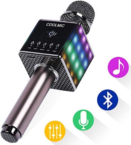 Coolmic Wireless Bluetooth Karaoke Microphone With Lights,3-in-1 Portable Handheld karaoke Mic Home Party Birthday Speaker Machine for iPhone/Android/Kids/Adult, PC and All Smartphone