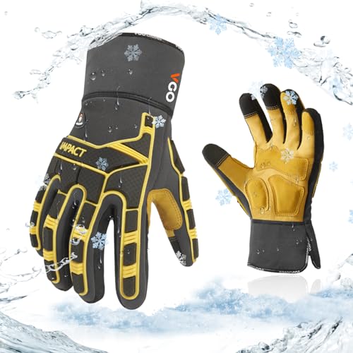 Vgo... Winter Waterproof Work Gloves Anti Impact Cowhide Touchscreen