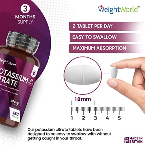 Potassium Supplement 1000mg - 180 Vegan Potassium Tablets (3 Month Supply) - High Strength Potassium Citrate - Natural Electrolytes Support - Superior Bioavailability & Absorption - Made in The UK