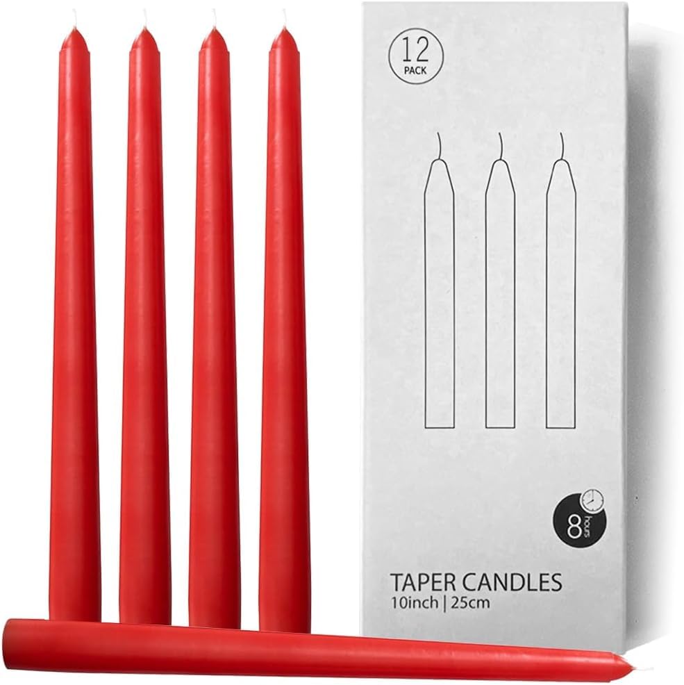 Bougies de Noël sans coulure : lot de 12 bougies coniques rouges de table