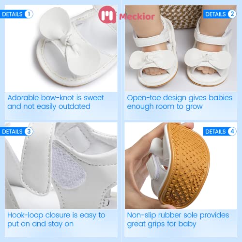 Image of Meckior Baby Toddler Infant Girls PU Leather Soft Open Toe Summer Sandals Flower Princess Flat Shoes
