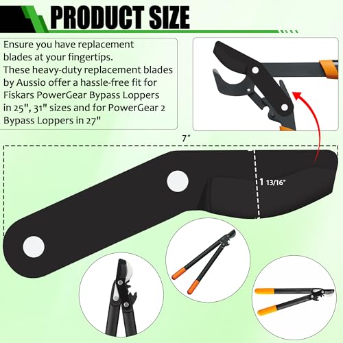 Aussio (2-Pack) Steel Replacement Blade for Fiskars Loppers - Compatible with PowerGear Bypass Lopper25" & 31" and 27" PowerGear 2 Bypass Loppers - Loppers Large Blade for Fiskars Garden Tools - Black