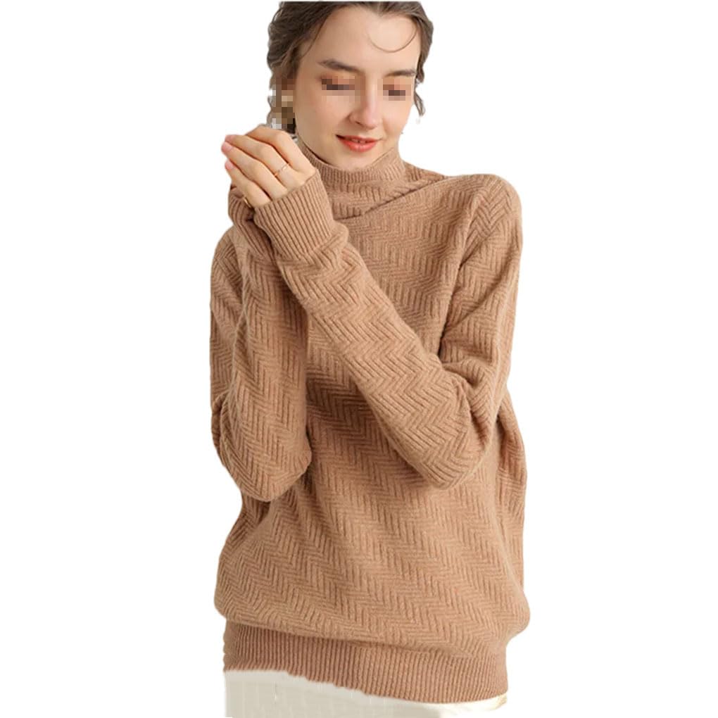 Suéter de lana para mujer, suéter suave 100% lana merino, suéter de cuello alto, suéter de manga larga para mujer