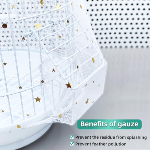 Image of Bird Cage Seed Catcher, Seed Catcher Guard Net Cover, Parrot Nylon Mesh Net Cover, Universal Soft Airy Cage Net Stretchy Skirt for Round Square Cages (Star-White, 15.7 inch x87 inch)