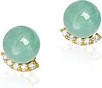 Vista 13 de Jade Earrings Studs,Green Jade Earrings for Women,925 Sterling Silver Earrings Studs for Sensitive Ears,Handmade Jade Earrings for Birthday