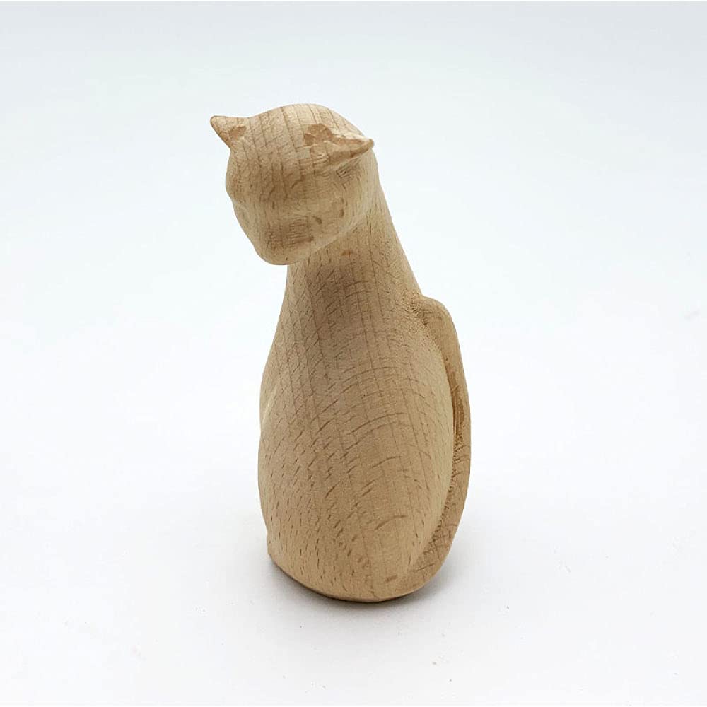 Décoration de chat en bois sculpté et peint à la main de hauteur 20 cm