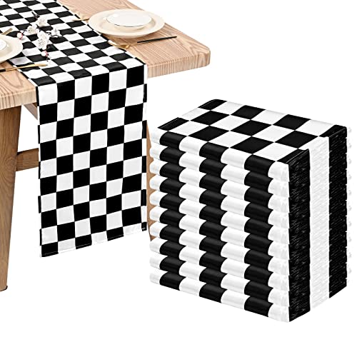 10 Pack Polyester Table Runner Black And White Checkerboard Racing Theme Party Supplies Buffalo Check Table Runner 72 Inches Long Black White Plaid Table Runner Table Decoration For Picnic Wedding #TOP6