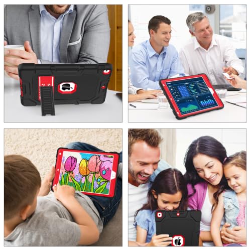 Image of TIMISM iPad 9th /8th /7th Gen 10.2 Case with Kickstand, Black+Red | Heavy Duty Shockproof Hard Hybrid Three Layer Protective Cover