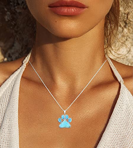 Beaux Bijoux Larimar Dog & Cat Necklace for Women - Paw Print Gift - Sterling Silver with Natural Larimar Gemstone2