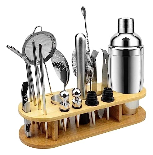 IWENZHKPA Shaker Cócteles Juego De Coctelera 18 Piezas con Soporte Herramientas Barra Acero Inoxidable para Casera Bar Set(750ml)