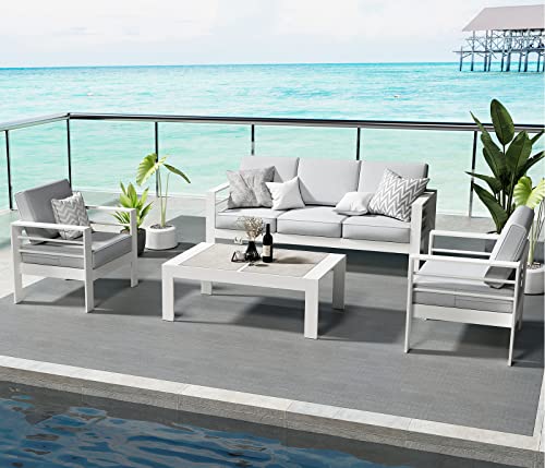 LayinSun Aluminum Outdoor Patio Metal Couch, 3-Seat Sofa Chair with Cushions - Thumbnail 2