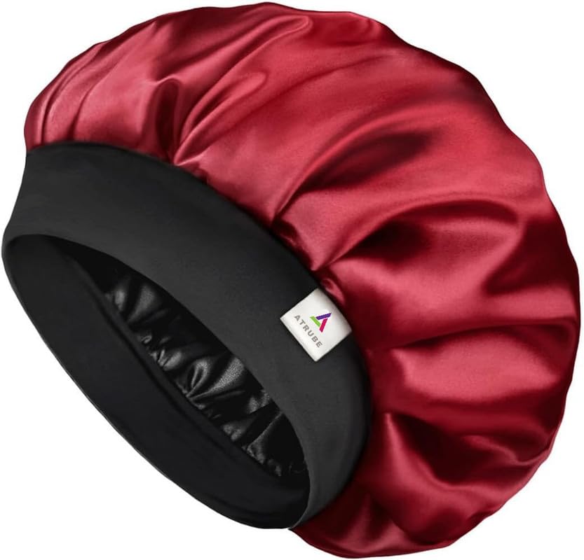 Image of Silk Bonnet for Hair, Adjustable Silk Hair Cap for Sleeping, Satin Bonnet for Curly Hair with Soft Wide Elastic Band, Satin Hair Bonnet For Men and Women(Red)