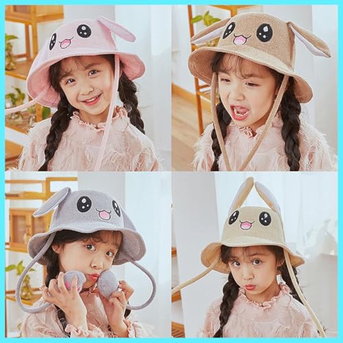 Cute Rabbit Hat Ear Moving Jumping Hat,Woollen Sunhat for Women Suitable for All Seasons,Moving pop up hat with Ears for Kids (US, Numeric Height, 52.5, Brown)3
