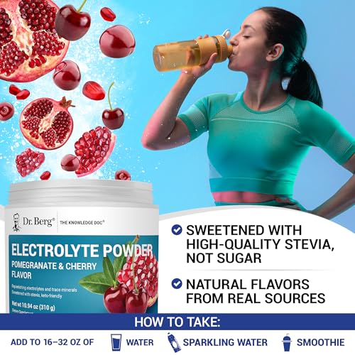 Image of Dr. Berg Zero Sugar Hydration Keto Electrolyte Powder - Enhanced w / 1000 mg of Potassium & Real Pink Himalayan Salt (NOT Table Salt) - Pomegranate and Cherry Hydration Drink Supplement - 50 Servings