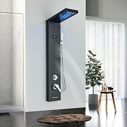 Panel de Ducha Led con Torre de Masaje, Chorros Corporales, Sistema Resistente al Agua y Cascada, Acero Inoxidable miniatura 1