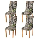 Ollabaky Vintage Camo Dining Chair Covers Set of 4, Stretch Washable Removable Chair Slipcovers Prot