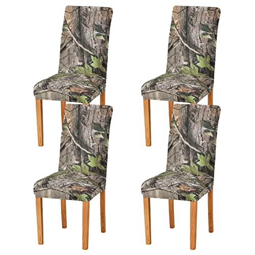 Ollabaky Vintage Camo Dining Chair Covers Set Of 4, Stretch Washable Removable Chair Slipcovers Protector Cover For Living Room, Holiday Hotel, Restaurant, Ceremony, Table Banquet #TOP8