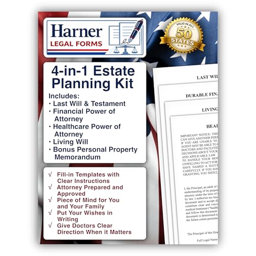 4-in-1 Estate Planning Kit – Last Will & Testament + Financial POA + Healthcare POA + Living Will – Attorney-Drafted Templates with Instructions