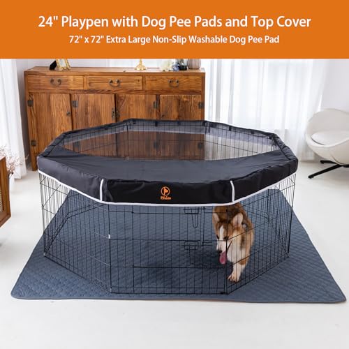 PJYuCien Cercadinho para Cães com Tampa Superior E Tapete Higiênico-Cercadinho Dobrável de Metal par