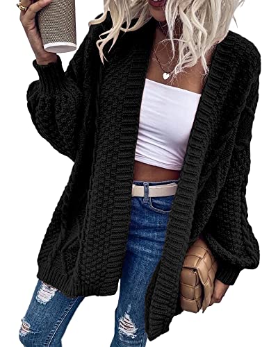 Image of Dyexces Womens Oversized Cable Knit Long Sleeve Lantern Cardigan Sweaters