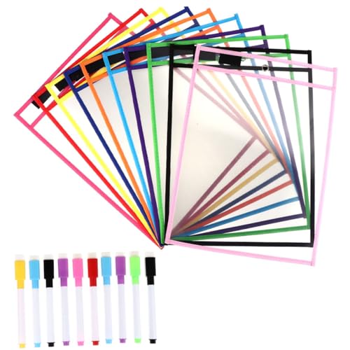 Pochette effaçable à sec en PET transparent avec œillet et porte-stylo