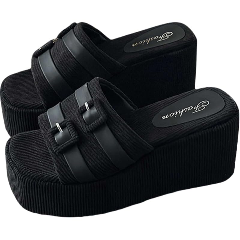 Women's platform and wedge heels slippers, with exposed toes, breathable and comfortable with good grip.