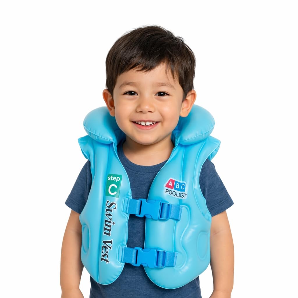 Kids Inflatable Swimming Vest for 3 to 6 Years Triple Air Safety Swim Jacket with Headrest Secure Buckles Comfortable Fit Swim Trainer for Toddlers Pool Beach Water Fun (L Size)-image-38